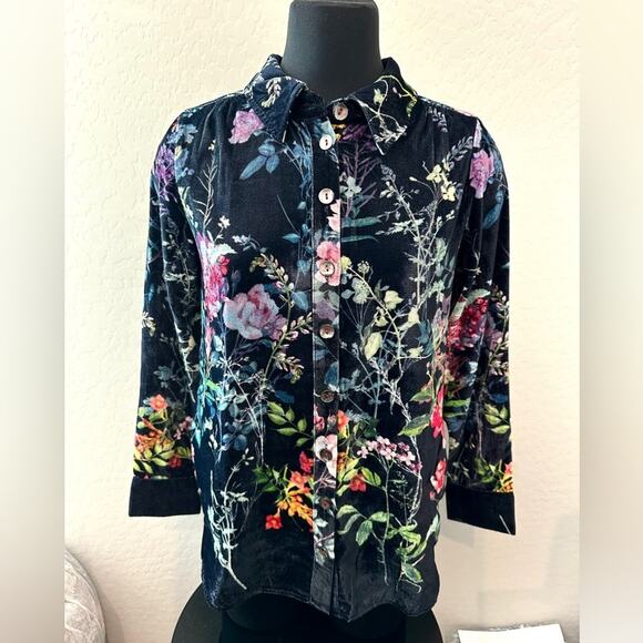 SOFT SURROUNDINGS | Velvet Floral Button Down Shirt New | Petite Small - Picture 2 of 7